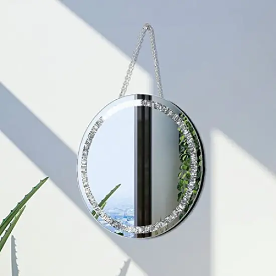Crush Diamond 12 inch Wall-Mounted Mirrors with Iron Chain Home Decoration Round Silver Crystal Sparkling Decorative Mirror {5}