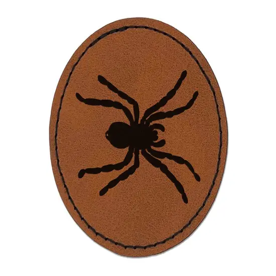 Spider Solid Round Iron-On Engraved Faux Leather Patch Applique - 2.5" Brown {1}