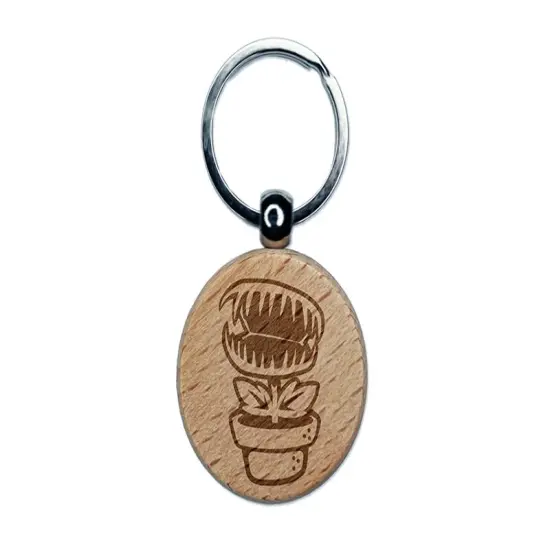 Venus Fly Trap Carnivorous Plant Engraved Wood Round Keychain Tag Charm {1}