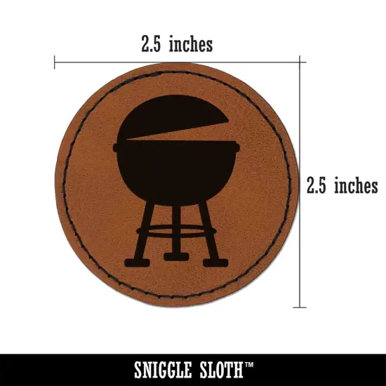 BBQ Barbecue Grill Round Iron-On Engraved Faux Leather Patch Applique - 2.5" Brown {3}
