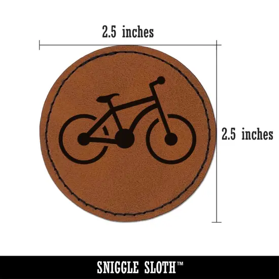 Mountain Bike Bicycle Cyclist Cycling Round Iron-On Engraved Faux Leather Patch Applique - 2.5" Brown {3}