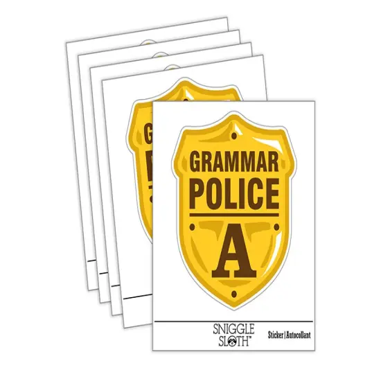 Grammar Police Badge Waterproof Vinyl Phone Tablet Laptop Water Bottle Sticker Set - 5 Pack {2}