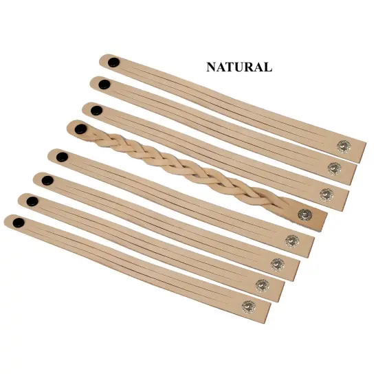 Mystery Braid Leather Bracelets Kit-8 Pack Leather Bracelets Braiding Ready in 4 colors-Camps, Schools Easy Craft Idea-Made in USA by Pitka Leather Natural {1}