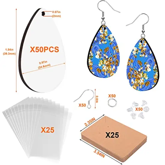 50 Pieces Sublimation Blanks Products - Sublimation Earring Blanks with Earring Hooks and Jump Rings for Halloween Christmas Women Girls DIY Earring Project Sublimation Accessories {6}