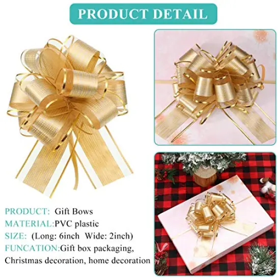 WILLBOND 20 Pieces Pull Bow Gift Wrapping Pull Bow Ribbon Pull Bows for Christmas Wedding Baskets Valentine's Day Bows Multicolor Ribbon Bow for Gift Wrapping (Gold, 6 Inch) {5}