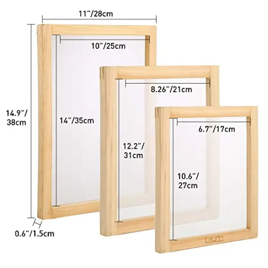 24 Pieces Screen Printing Kit, Include 3 Sizes Wood Silk Screen Printing Frame with 110 Mesh, Screen Printing Squeegees, Transparency Inkjet Film, Masking Tape {5}