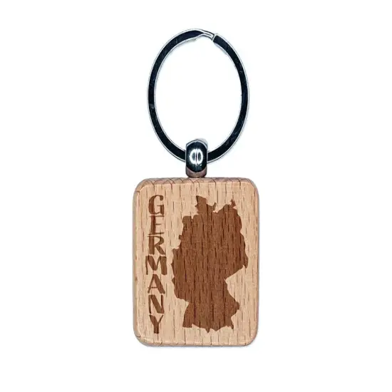 Germany Country Solid with Text Engraved Wood Square Keychain Tag Charm {1}