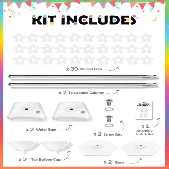 Set of 2 Balloon Column Stand Kit,7 Feet Height Adjustable Balloon Tower Pillar with Reusable Metal Telescopic Design for Birthday, Wedding, Baby Shower, Graduation Party Decoration {4}