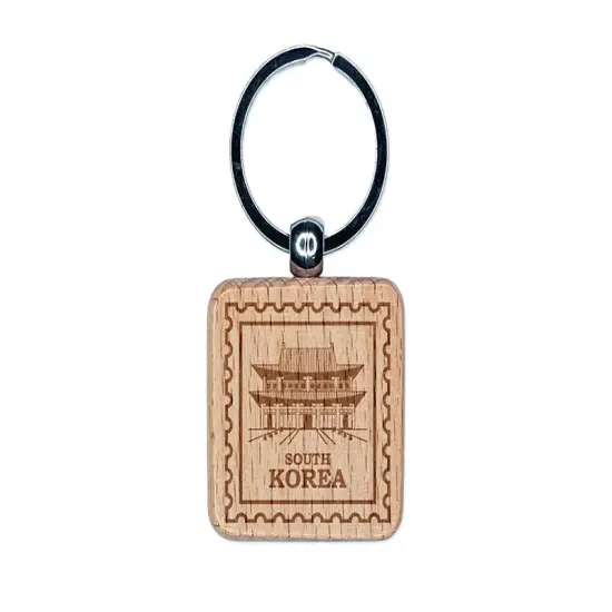 South Korea Travel Gyeongbokgung Palace Engraved Wood Square Keychain Tag Charm {1}