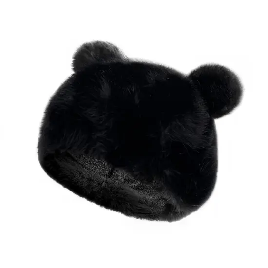 Wrapables Faux Fur Fluffy Bear Ears Winter Beanie Hat, Black {3}