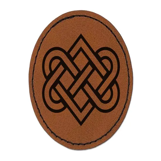 Celtic Love Knot Outline Round Iron-On Engraved Faux Leather Patch Applique - 2.5" Brown {1}