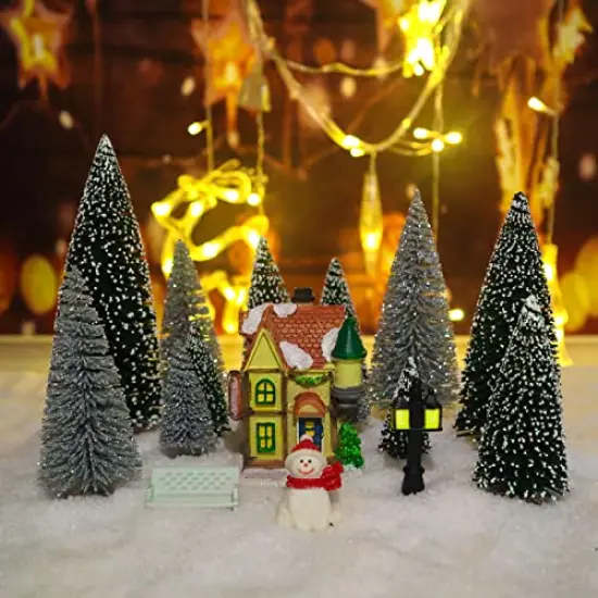 UNIPRIMEBBQ Mini Miniature Christmas Pine Tree Bottle Brush Trees Wooden Bases Tree for Your Village Desktop Xmas Holiday Party (Silver/Green 30pcs) {3}