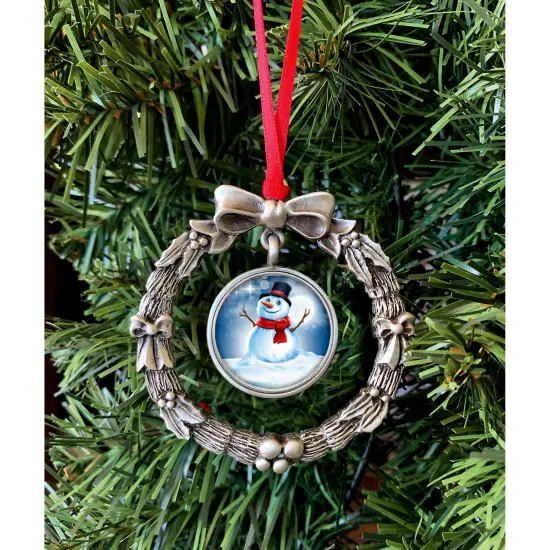 Wreath Ornament With Colorized Quarter Snowman Coin {2}