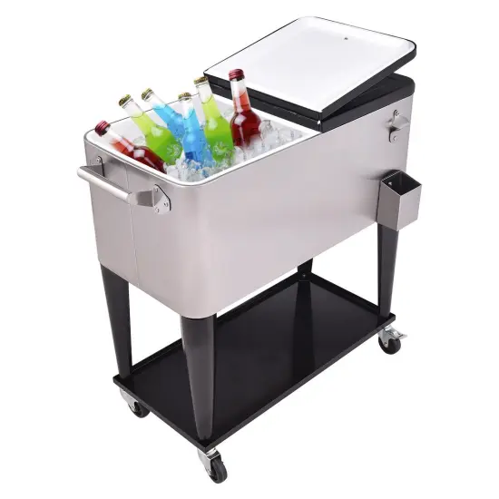 80 Quart Patio Rolling Stainless Steel Ice Beverage Cooler {2}