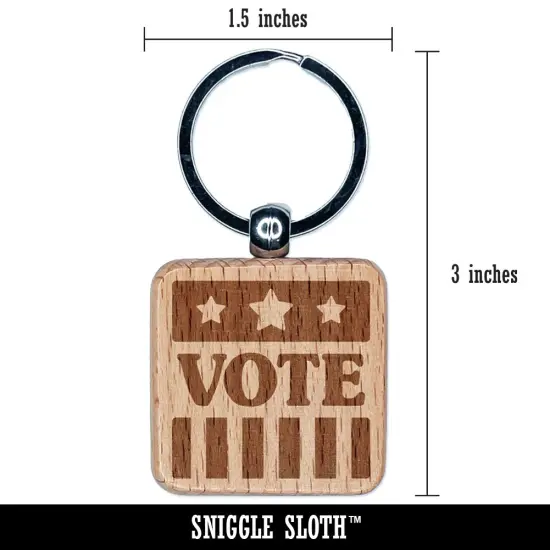 Vote Stars and Stripes Voting Patriotic Engraved Wood Square Keychain Tag Charm {2}