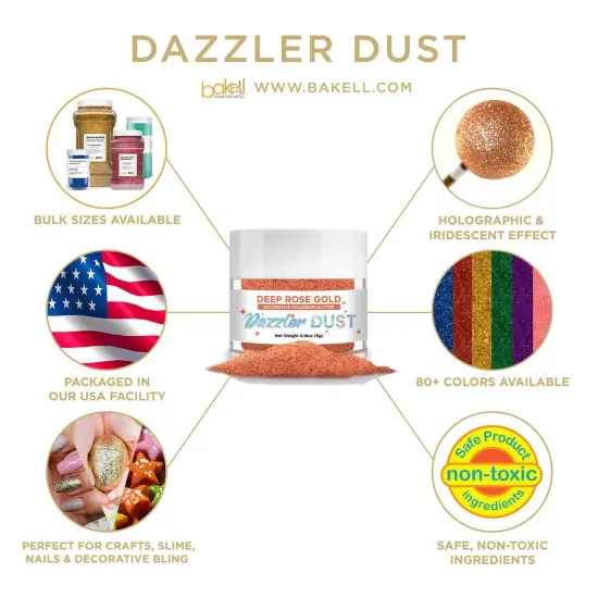Bakell - Rose Gold Dazzler Dust (5g, 1x Jar) Non-Toxic Decorating Glitter for Arts and Crafts {4}