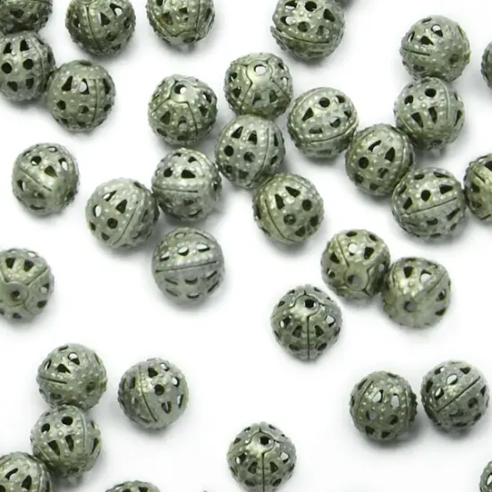 6 Packs of 6mm x 6mm Round Filigree Metal Beads 8 Inch Strand {1}