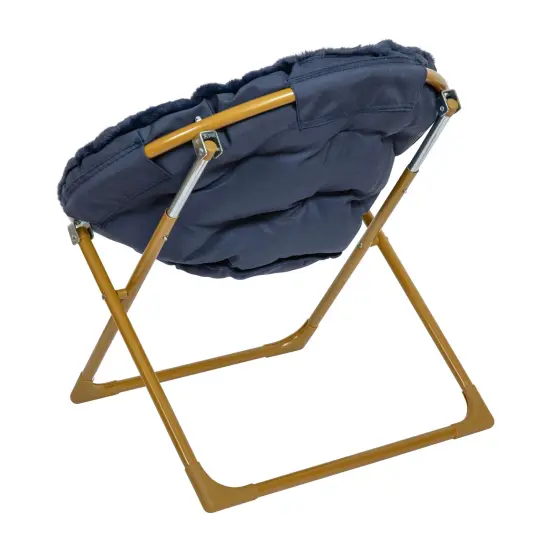 Emma and Oliver Io Kid's Folding Saucer Chair with Cozy Faux Fur Upholstery and Metal Frame for Playroom, Bedrooms, Nursery and More NavyFauxFur/SoftGold {4}