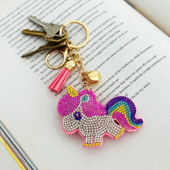 Wrapables Crystal Bling Key Chain Keyring with Tassel Car Purse Handbag Pendant, Rainbow Unicorn {5}