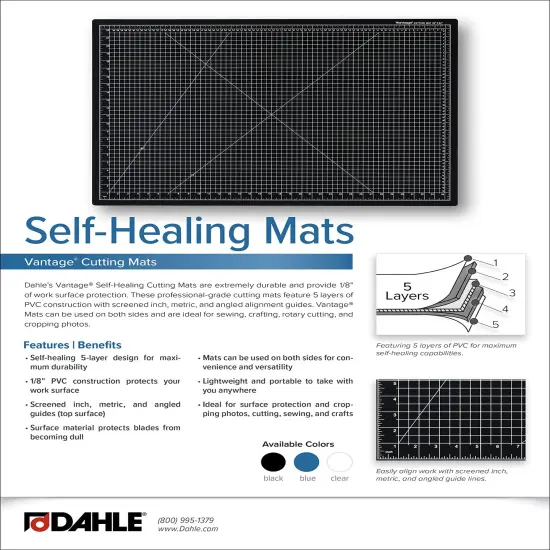 Self-Healing Cutting Mat, 12"x18", 1/2" Grid, 5 Layers for Max Healing, Perfect for Crafts & Sewing, Black {6}