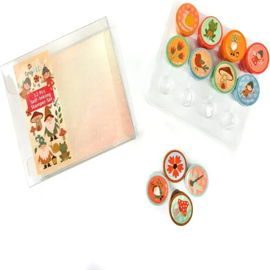 TINYMILLS 12 Pcs Garden Fairies Mushroom Gnomes Stamp Kit for Kids - Gnomes Garden Fairies Tea Party Self Inking Stamps Gift Party Favors {2}
