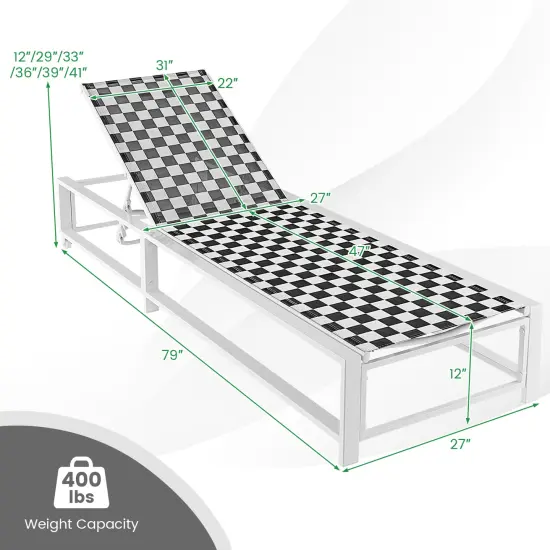 Outdoor Adjustable Patio Chaise Lounge Chair with Wheels and Sturdy Metal Frame {4}