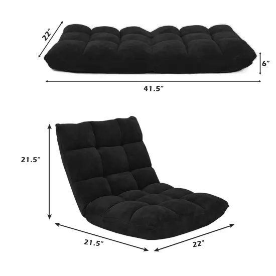 14-Position Adjustable Back Cushioned Floor Chair Black {5}