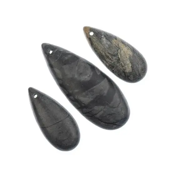 Earth's Jewels Semi-Precious Natural Picasso Jasper Teardrop Pendants, 3pcs {2}