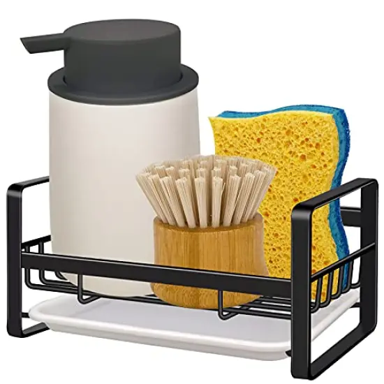 VANTEN Kitchen Sink Caddy Sponge Holder Sink Organizer, Sink Tray Drainer Rack, Soap Dish Dispenser Brush Holder Storage Accessories -Countertop or Adhesive {1}