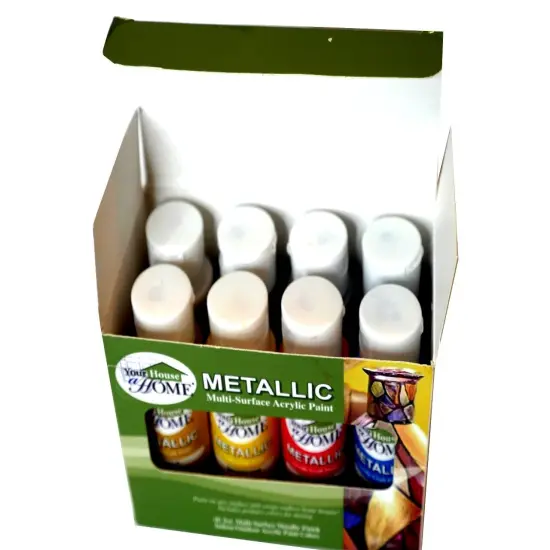 Set of 8 Metallic Multi-Surface Acrylic Craft Paint, Great for indoor/outdoor use and great for all surfaces including Paper, Canvas, Wood, Metal, Plaster, Plastic, Fabric, Glass, and Ceramics! {4}
