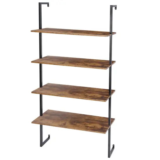4 Tiers Industrial Wall Mount Iron Pipe Shelving Bookcase Storage . {1}