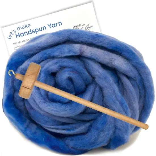 LEARN TO SPIN - Beginner's Spinning Kit with Hand Dyed BFL Roving, Drop Spindle & Printed Instructions w/ Video. Many Colors. Copenhagen Blue {1}