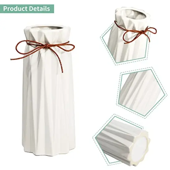 Mozing Ceramic Flower Vase for Home Decor - Modern 9.8 inch Tall Decorative Vases for Flowers - Shelf, Table Centerpieces, Kitchen Unique Decor for Rustic Farmhouse Living Room, Gift (White) {3}