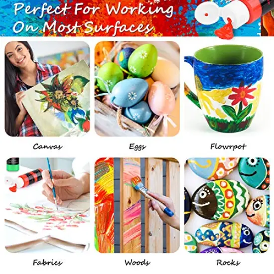 24 Colors Acrylic Paint Set With 12 Brushes, (59ml, 2oz) Art Craft Paints Gifts for Artists Kids Beginners & Painters, Easter Basket Stuffers Pumpkin Canvas Ceramic Rock Painting Supplies Kit {6}