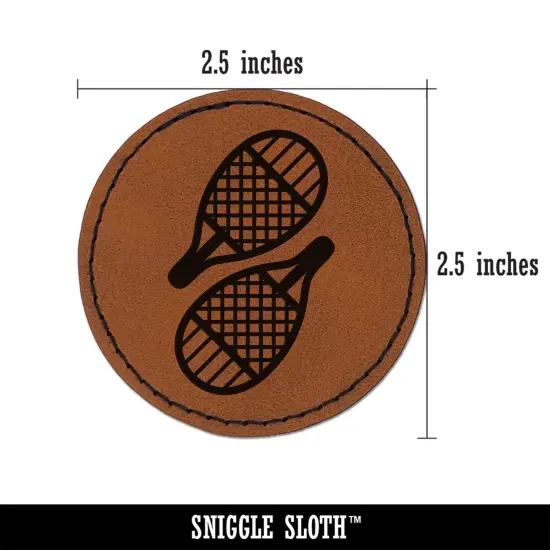 Traditional Teardrop Snowshoes Icon Round Iron-On Engraved Faux Leather Patch Applique - 2.5" Brown {2}