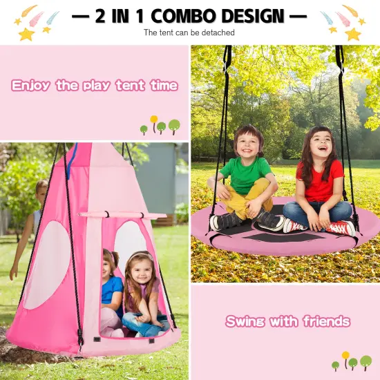 2-in-1 40 Inch Kids Hanging Chair Detachable Swing Tent Set Pink {3}