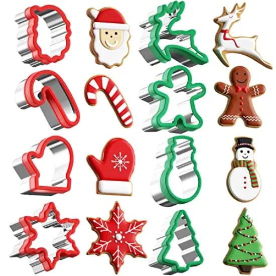 Christmas Cookie cutters Set 8 Pieces, Holiday Cookie Cutters with Comfort Grip, Stainless Steel Baking Cutters Christmas Shapes for Xmas, Gingerbread Man, Snowflakes, Christmas Tree, Santa, etc {1}