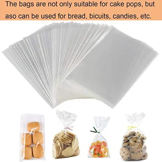 100 Pieces Big Size Lollipop Cake Pop Treat Bag Set Including Parcel Bags, 100pcs Papery Treat Sticks, 100pcs Colorful Metallic Twist Ties for Making Lollipops, Cake Pops, Candies, Chocolates and Cookies {4}