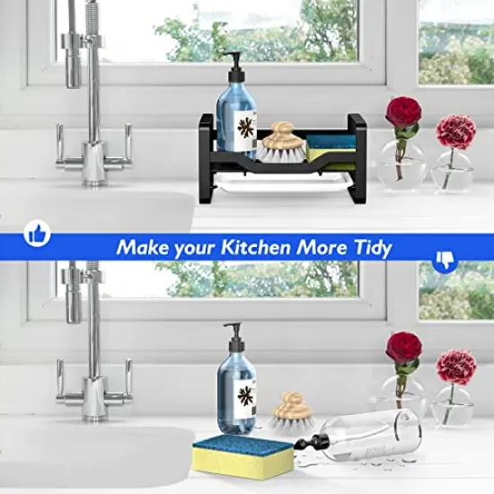 Kitchen Sink Caddy Sponge Holder,Organizer for Soap Brush Dispenser,Countertop Sink Caddy Organizer with Removable Drain Tray {3}