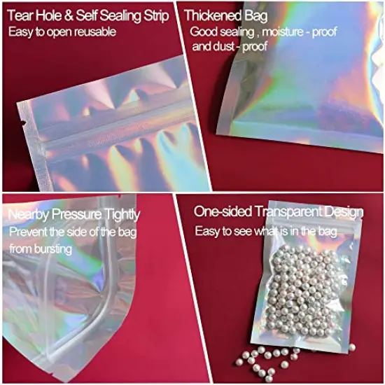 100 Pieces Mylar Holographic Resealable Bags - 4 x 6" Smell Proof Bags, Foil Pouch Ziplock Bags for Party Favor Food Storage (Holographic Color, 4 x 6 Inch) {5}