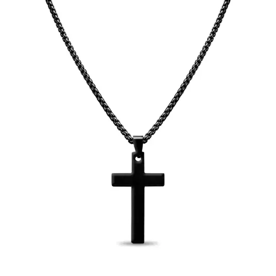 18K PVD Coated Stainless Steel Cross Pendant With Rounded Box Chain {3}