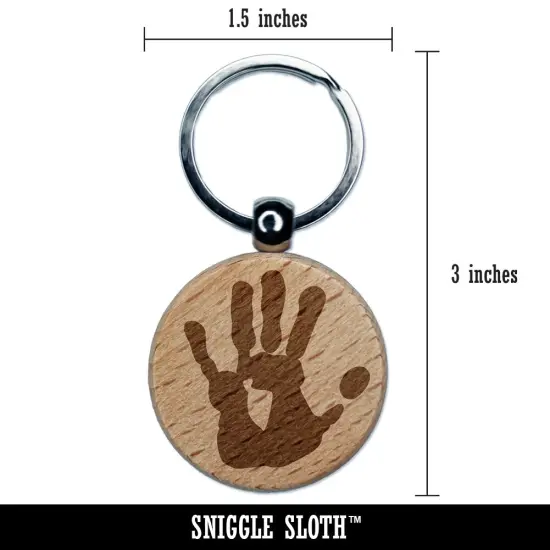 Left Hand Print Engraved Wood Round Keychain Tag Charm {2}