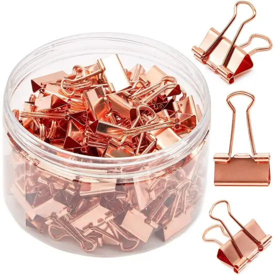 100 Pack Small Binder Clips 3/4 Inch, Rose Gold Paper Clamp. {1}