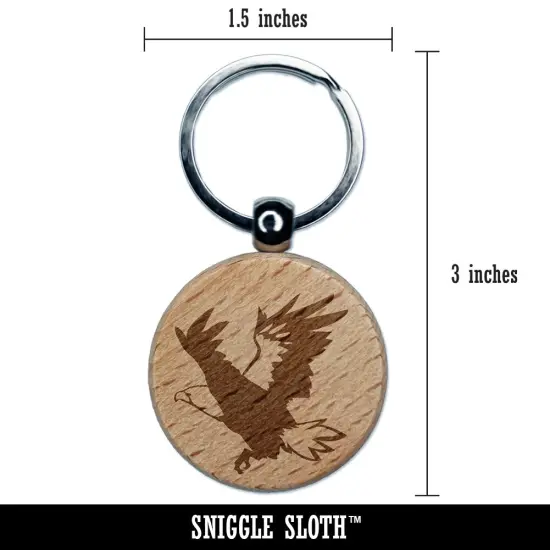 Patriotic American Bald Eagle Flying Engraved Wood Round Keychain Tag Charm {2}