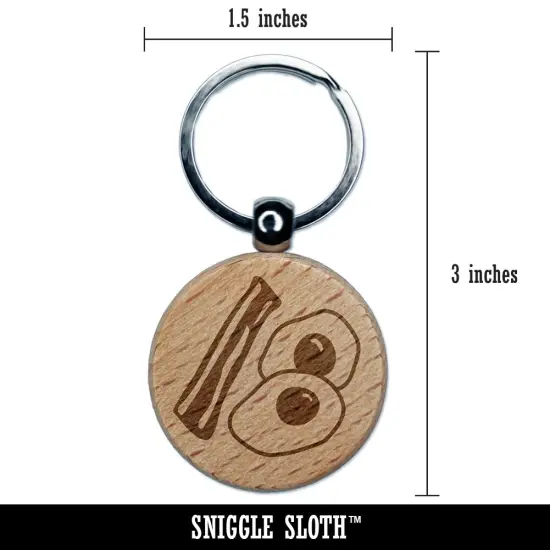 Bacon and Eggs Breakfast Engraved Wood Round Keychain Tag Charm {2}