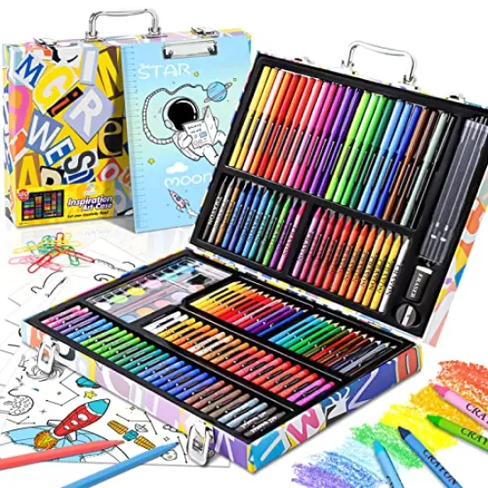180 Piece Drawing Painting Art Kit with Clipboard and Coloring Papers, Gifts Art Set Case with Oil Pastels, Crayons, Colored Pencils, Watercolor Cakes {2}