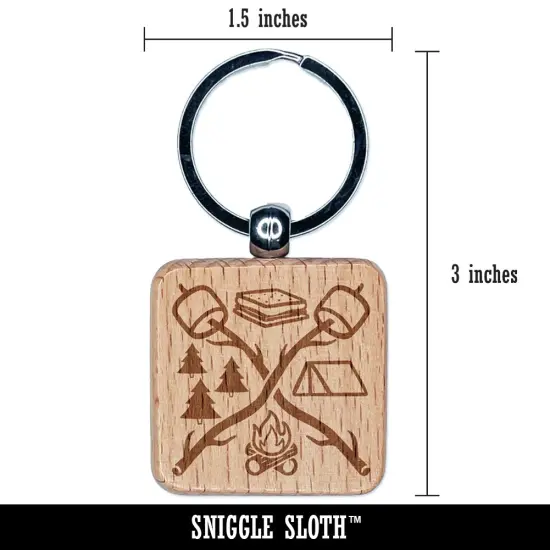 Camping S'mores Campfire Tent Marshmallows Engraved Wood Square Keychain Tag Charm {2}