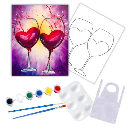 "Glass Of Hearts" DIY Canvas Art Kit, Adult Beginner, Acrylic Paint Size 11x14 inch {1}