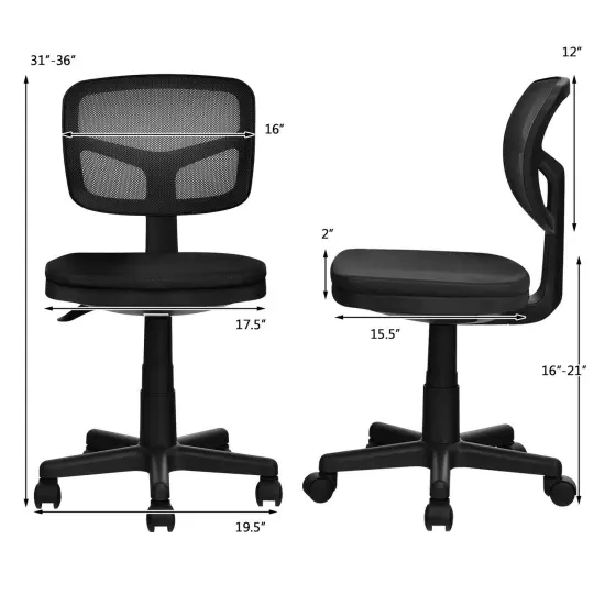 Armless Computer Chair with Height Adjustment and Curved Backrest Ideal for Home or Office Use Black {4}