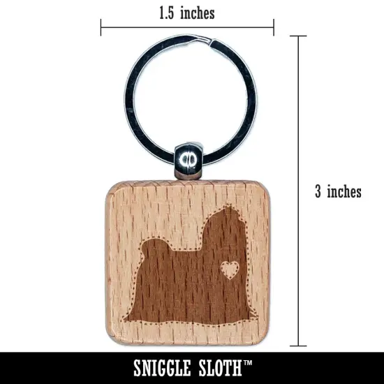 Maltese Dog with Heart Engraved Wood Square Keychain Tag Charm {2}